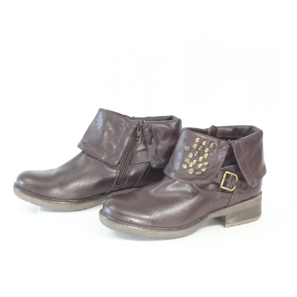 Baretraps Brown Boots sz 9 Women Moto Booties faux leather Shoes